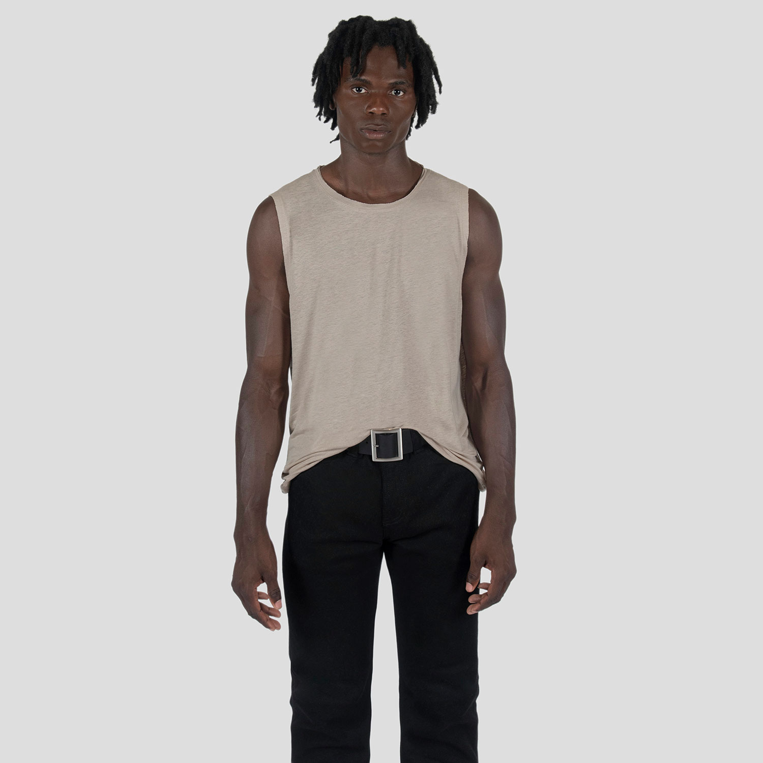 Wild Side - Oatmeal Linen Tank Top with Raw Neck