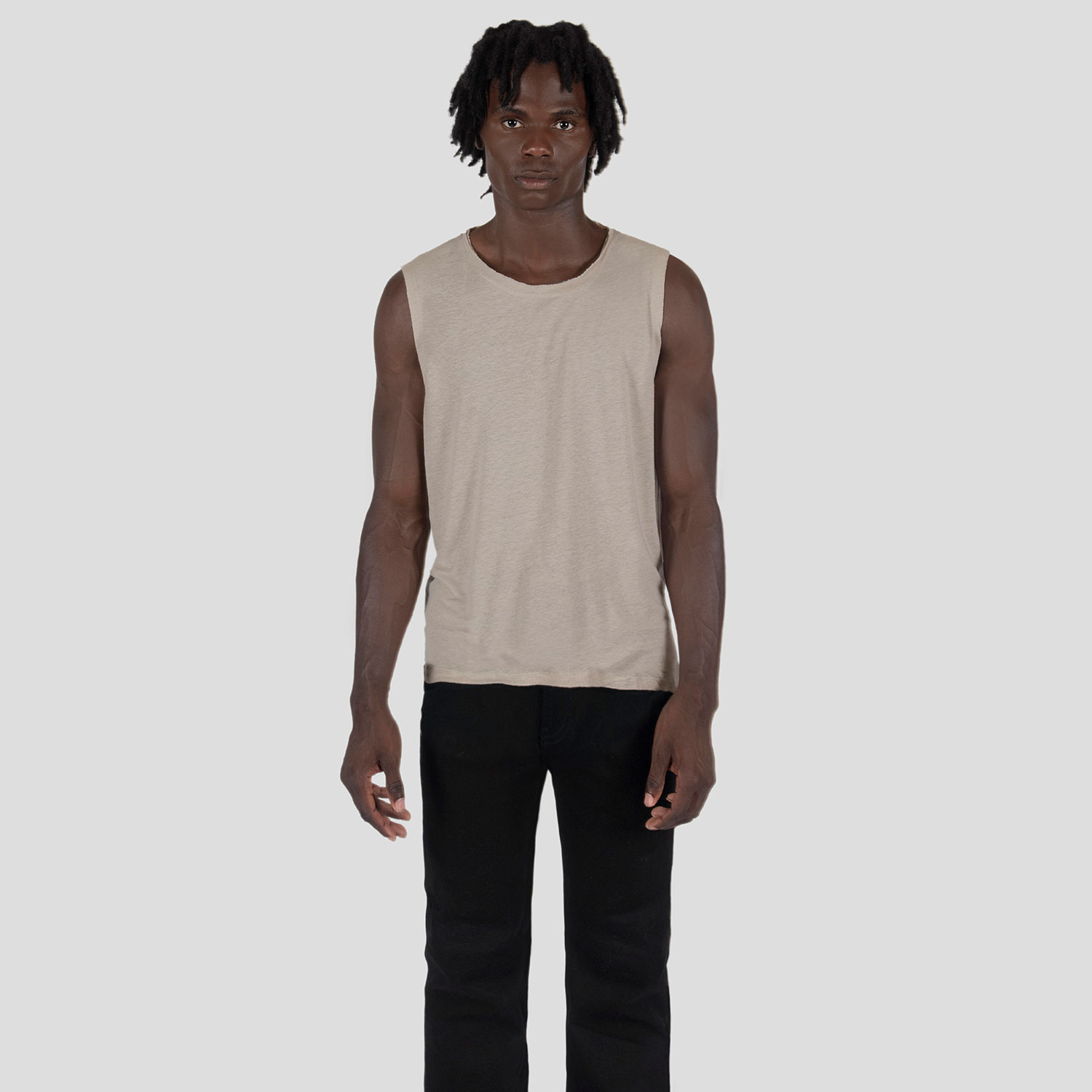 Wild Side - Oatmeal Linen Tank Top with Raw Neck