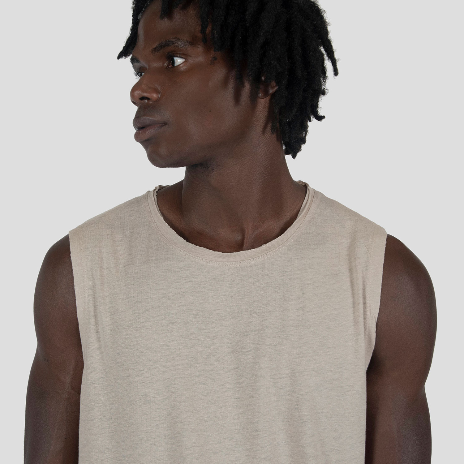 Wild Side - Oatmeal Linen Tank Top with Raw Neck