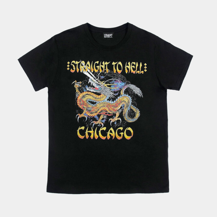 Chicago by way of dragons and rock ’n’ roll and classic album covers. CHICAGOTOWN. Turn it up and play it loud. Short sleeve t-shirt made from soft cotton. Printed in-house in Chicago. This is our Everyday fit.