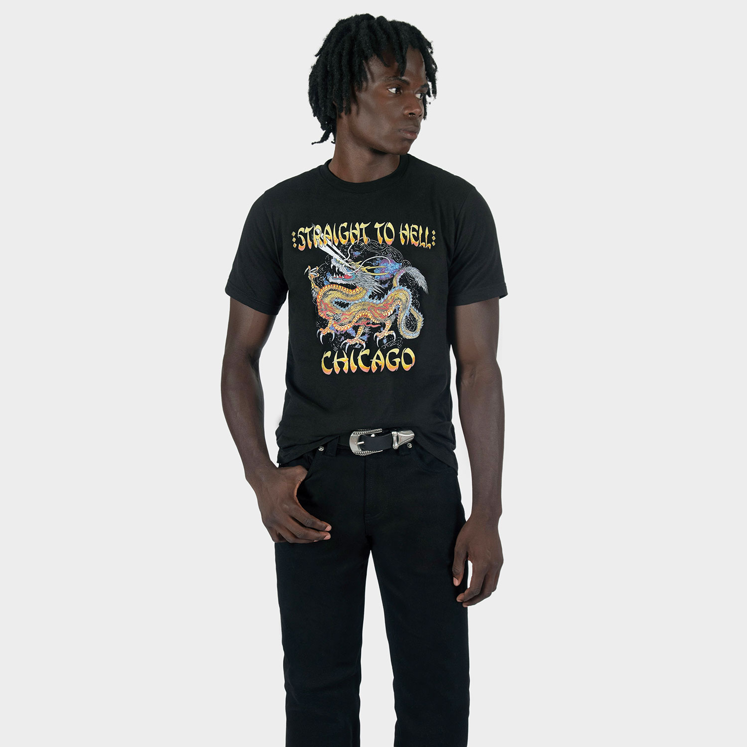 Chicago by way of dragons and rock ’n’ roll and classic album covers. CHICAGOTOWN. Turn it up and play it loud. Short sleeve t-shirt made from soft cotton. Printed in-house in Chicago. This is our Everyday fit.
