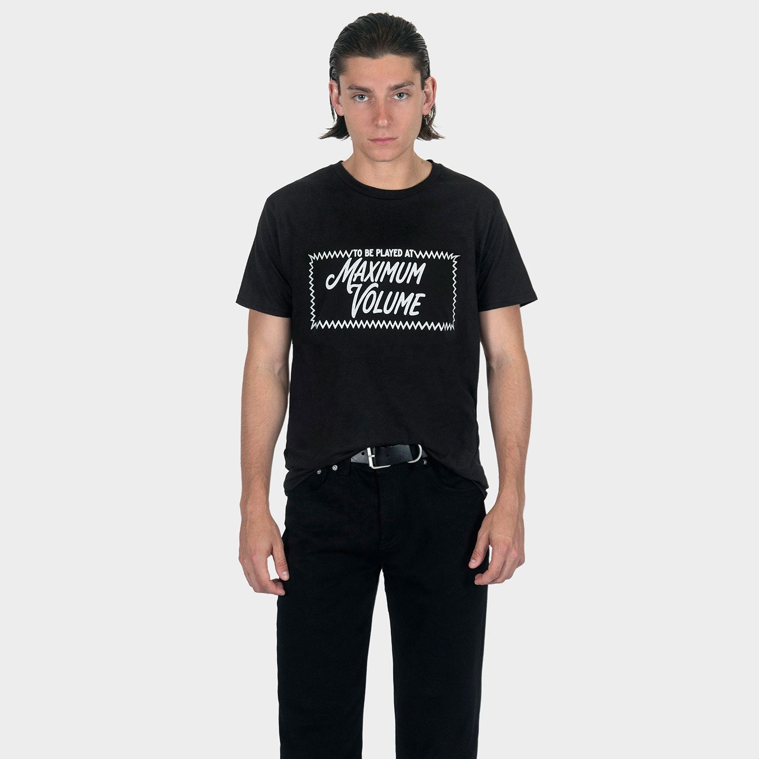 To be played at maximum volume. Your clothing soundtrack starts here. Short sleeve t-shirt made from soft cotton. Printed in-house in Chicago. This is our Everyday fit. If unsure of your size, email or DM so we can assist. Everyday fit: standard fit. Men can wear your usual size. Women can also wear in a unisex fit by sizing down one time. Water-based ink washes to a vintage look and feel. Printed in Chicago, Illinois, USA. 100% cotton. Machine wash cold with like colors and tumble dry low. Imported t-shirt. Model is 6 ft 1 in / 185 cm and wearing size M.