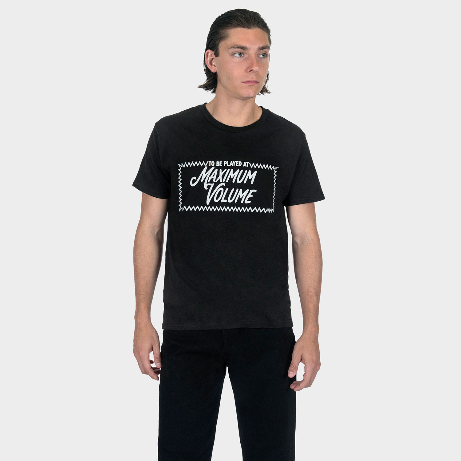To be played at maximum volume. Your clothing soundtrack starts here. Short sleeve t-shirt made from soft cotton. Printed in-house in Chicago. This is our Everyday fit. If unsure of your size, email or DM so we can assist. Everyday fit: standard fit. Men can wear your usual size. Women can also wear in a unisex fit by sizing down one time. Water-based ink washes to a vintage look and feel. Printed in Chicago, Illinois, USA. 100% cotton. Machine wash cold with like colors and tumble dry low. Imported t-shirt. Model is 6 ft 1 in / 185 cm and wearing size M.