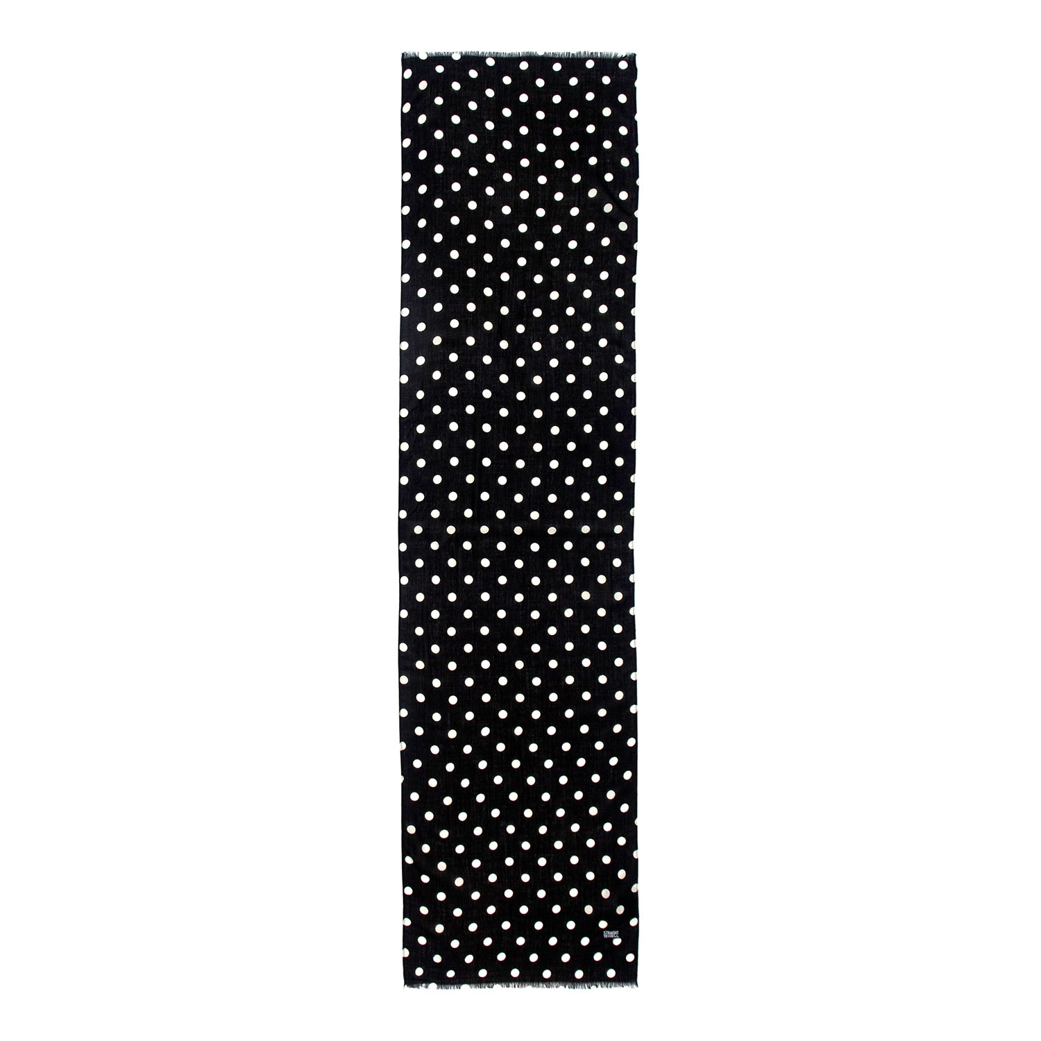 The Prince of Tears is a medium weight, polka dot scarf measuring 58 inches. Made to be worn long in front or wrapped around the neck.