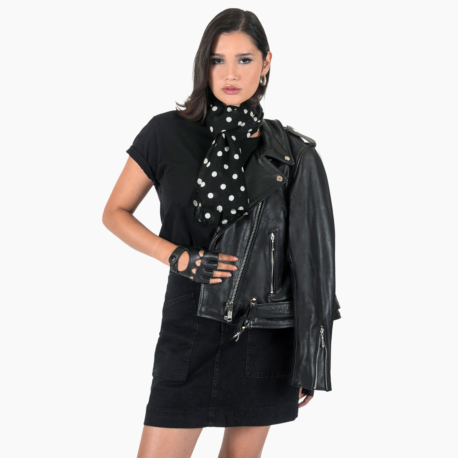 The Prince of Tears is a medium weight, polka dot scarf measuring 58 inches. Made to be worn long in front or wrapped around the neck.