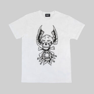 Somewhere between bad taste and outlaw style lives the kind of tattoo flash your mother warned you about, and that your grandfather probably had. Short sleeve t-shirt made from soft cotton. Printed in-house in Chicago. This is our Everyday fit. If unsure of your size, email or DM so we can assist. Everyday fit: standard fit. Men can wear your usual size. Women can also wear in a unisex fit by sizing down one time. Water-based ink washes to a vintage look and feel. Printed in Chicago, Illinois, USA.