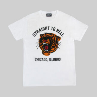 Vintage athletic artwork gets the Straight To Hell treatment. Let them know what team you're on. Short sleeve t-shirt made from soft cotton. Printed in-house in Chicago. This is our Everyday fit.