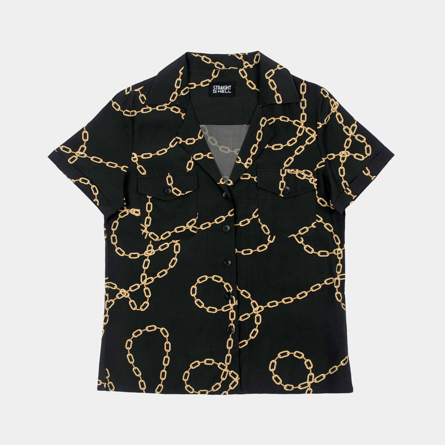 The Chains of Love shirt, filled with our chains artwork. Soft cream fabric meets a deep-V button-up closure, dual chest pockets, and cuffed short sleeves in our Casual fit.