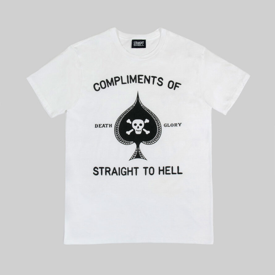 Death or glory, with compliments of Straight To Hell. The ace of spades has always been a symbol of luck, risk, and rebellion. We like all three. Short sleeve t-shirt made from soft cotton. Printed in-house in Chicago. This is our Everyday fit.