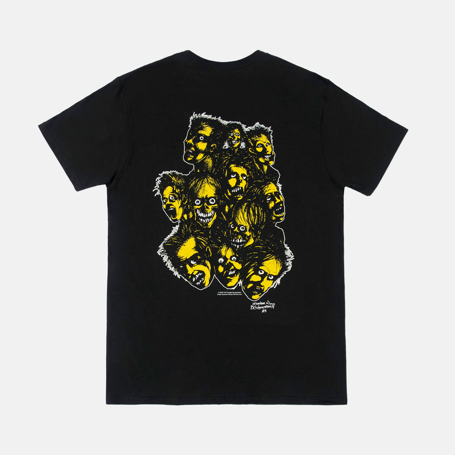 The Cramps official t-shirts are here for a limited time. Bad Music for Bad People goes hard, pulling artwork from the front and back of this perfect record featuring the unmistakable likeness of singer Lux Interior. We also mixed the cover art with mid-’80s promotional Cramps imagery. When your rotation needs something louder, this tee has you covered. Made from soft cotton and printed in-house in Chicago. This is our Everyday fit. Available with a single-sided front print or go double-sided with artwork on the front and back. Let’s talk about The Cramps and their shocking sound. Trashy, primitive punk and garage rock collide with raw R&B, fuzzed-out rockabilly gone wrong, B-movie sleaze, and ’50s rock ‘n’ roll dragged through the gutter. Do you get it now? Good.