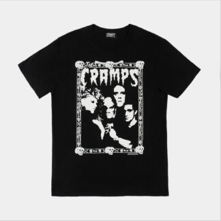 The Cramps official t-shirts are here for a limited time. Artwork from their debut album, Songs the Lord Taught Us, goes big inside the band’s classic skull-and-bones Too Bad You’re Gonna Die border. For The Cramps fan who appreciates more than the average band tee, this one delivers in black and white. Made from soft cotton and printed in-house in Chicago. This is our Everyday fit. Let’s talk about The Cramps and their shocking sound. Trashy, primitive punk and garage rock collide with raw R&B, fuzzed-out rockabilly gone wrong, B-movie sleaze, and ’50s rock ‘n’ roll dragged through the gutter. Do you get it now? Good.