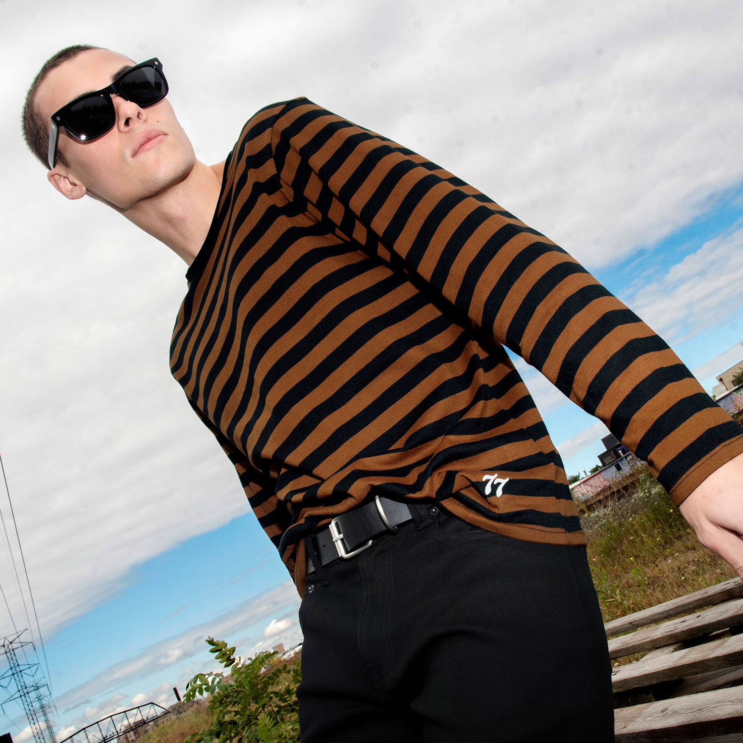 Fitz 77 - Black and Brown Striped Long Sleeve T-Shirt